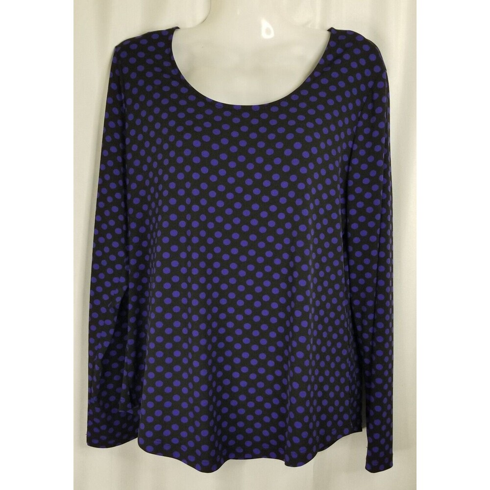 Chico's Top Purple Polka Dots on Black Design Long Sleeve Easywear Size Medium